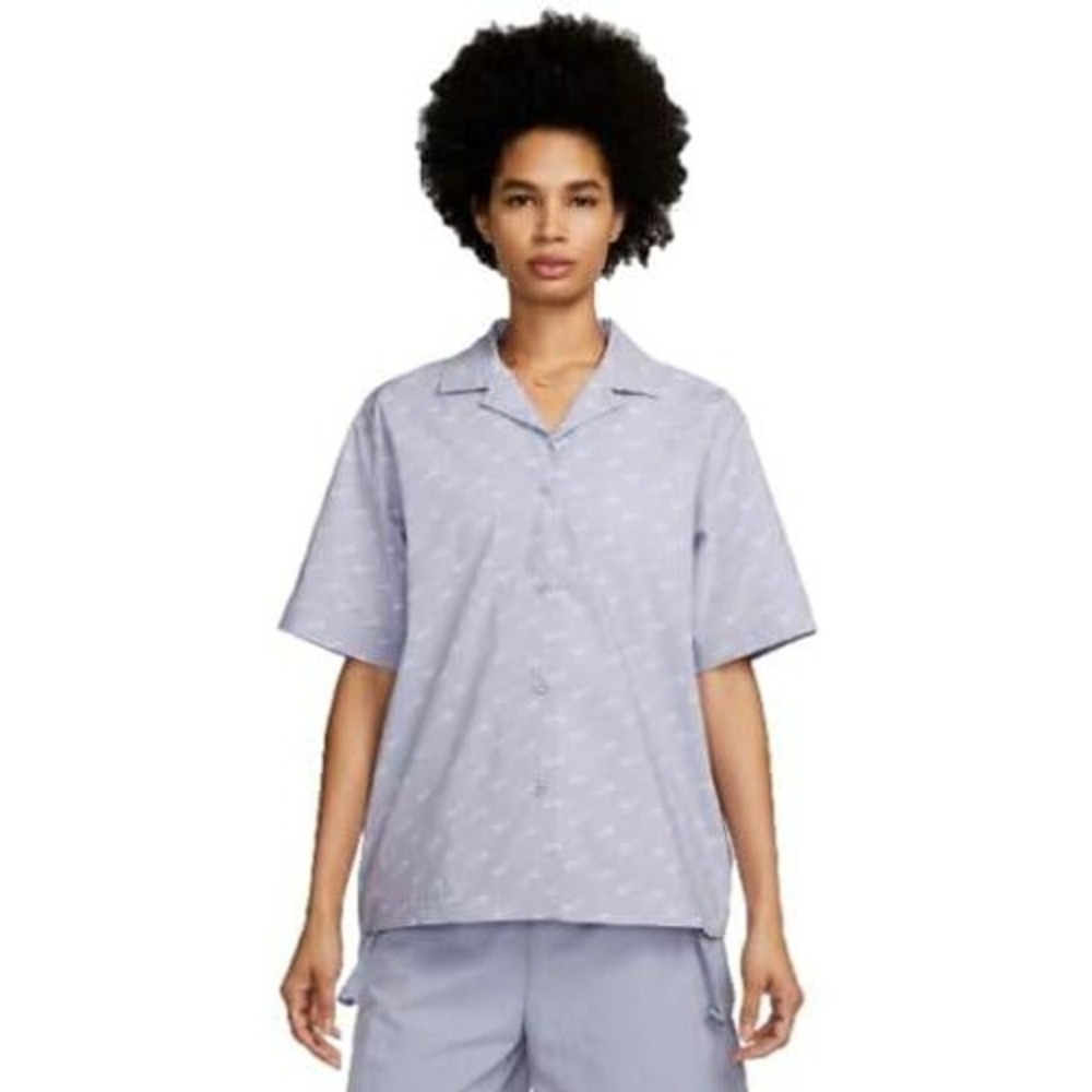 Nike Modern‎ Women's Woven Short-Sleeve Button Down Top (XL, Indigo Haze)